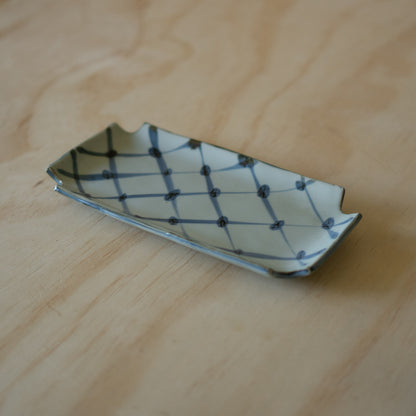 Vintage Japanese Ceramic Sushi Plate - Diamond pattern