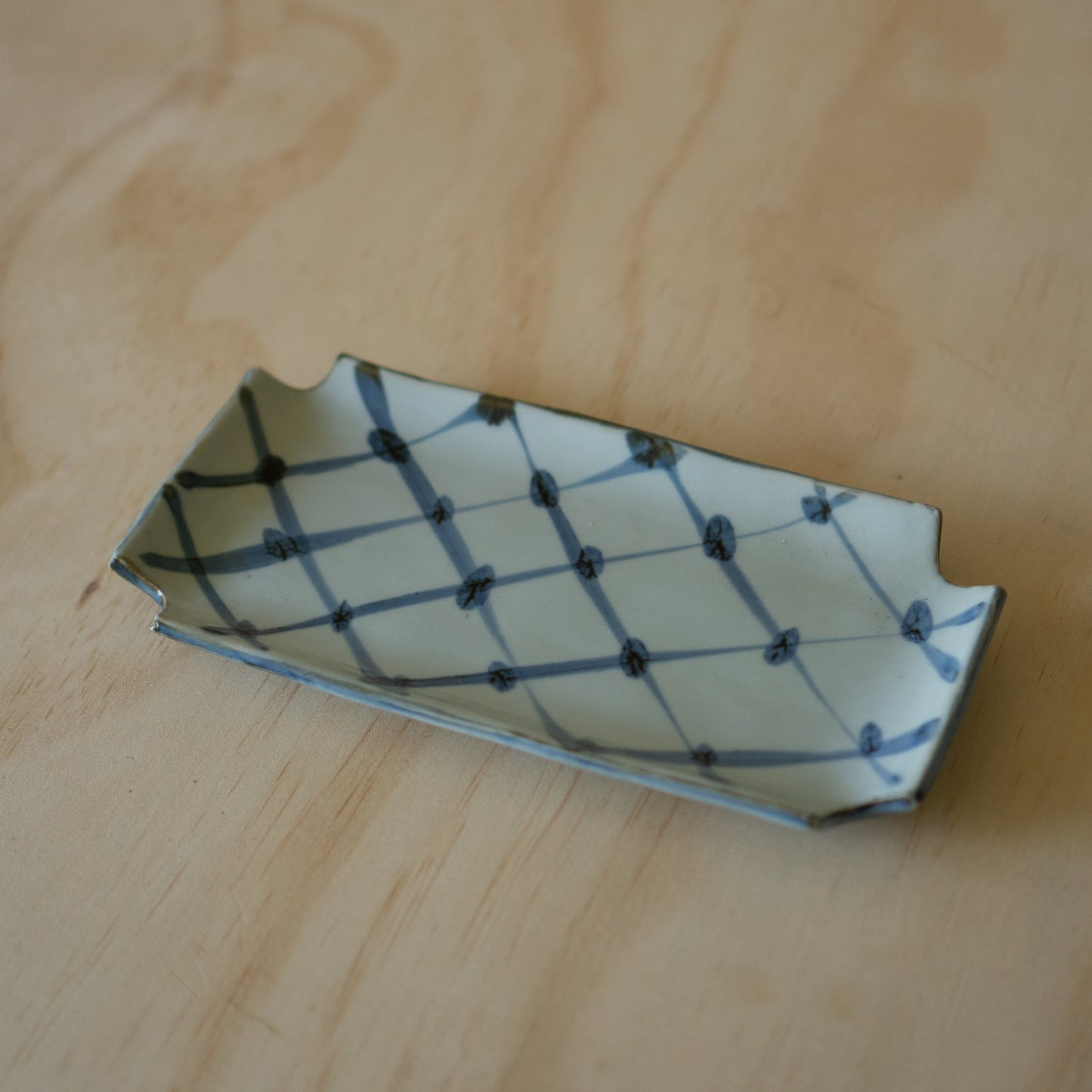 Vintage Japanese Ceramic Sushi Plate - Diamond pattern