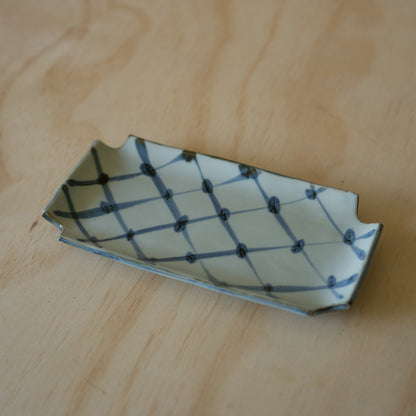 Vintage Japanese Ceramic Sushi Plate - Diamond pattern