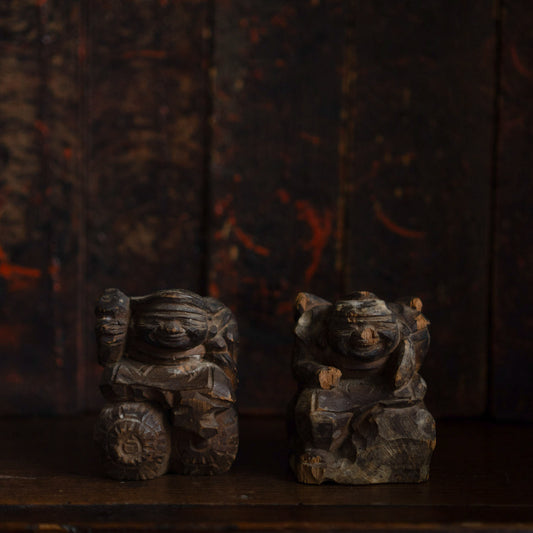 Antique Japanese Carved pair of Daikoku and Ebisu figures -04