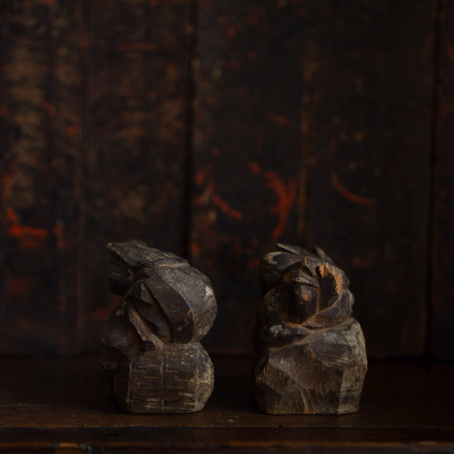 Antique Japanese Carved pair of Daikoku and Ebisu figures -04