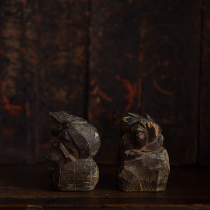Antique Japanese Carved pair of Daikoku and Ebisu figures -04