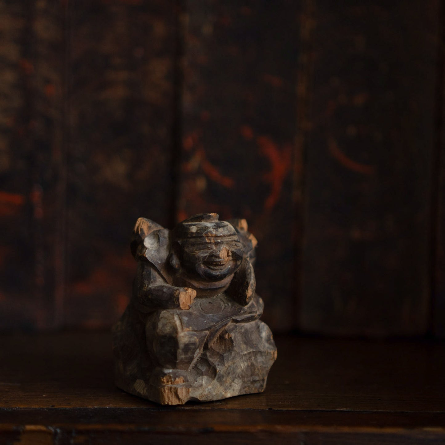 Antique Japanese Carved pair of Daikoku and Ebisu figures -04