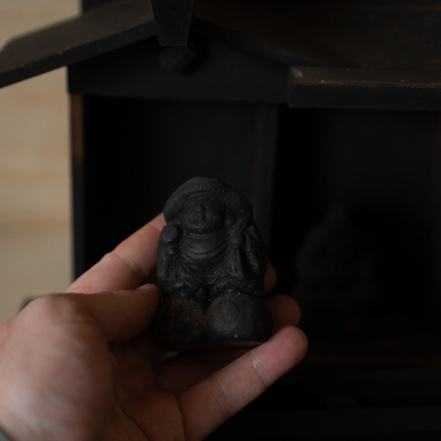 Antique Japanese Household Kamidama Shrine with Daikoku and Ebisu figures