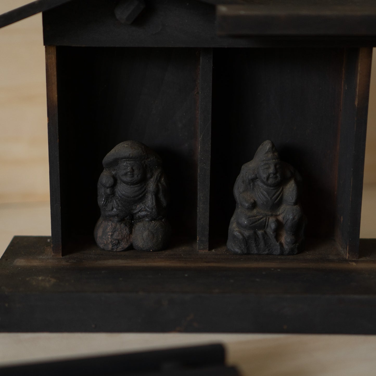 Antique Japanese Household Kamidama Shrine with Daikoku and Ebisu figures
