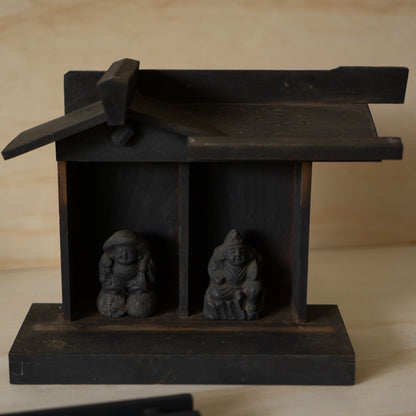 Antique Japanese Household Kamidama Shrine with Daikoku and Ebisu figures