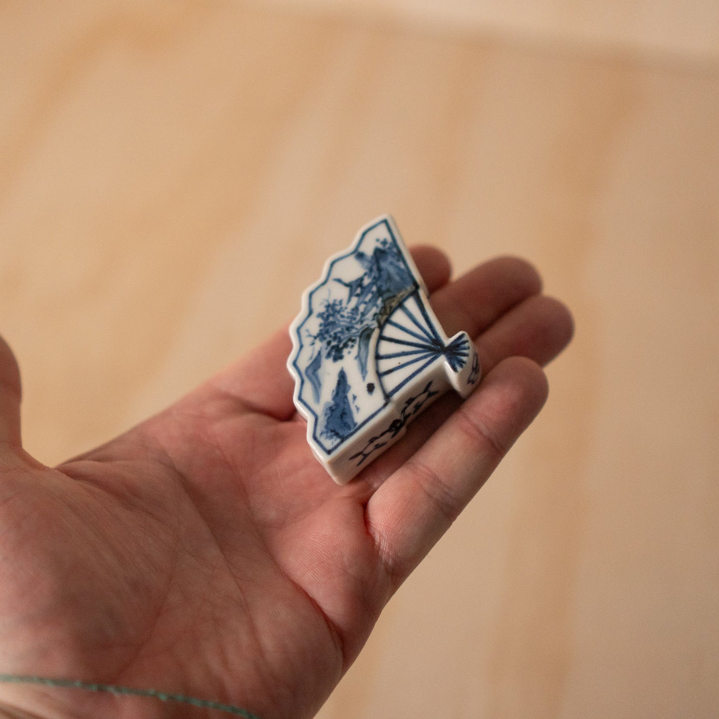 Vintage Japanese Arita Porcelain Fan shaped Kogo container