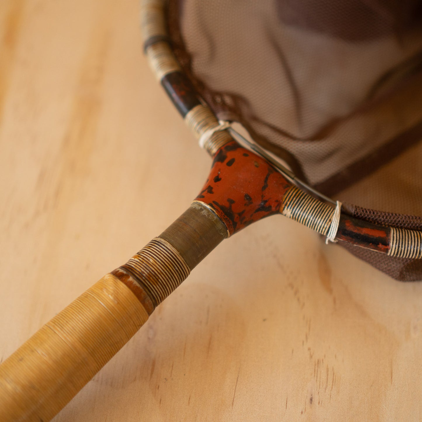 Vintage Japanese Tenkara Tamo Fishing Net with Wood and lacquer handle