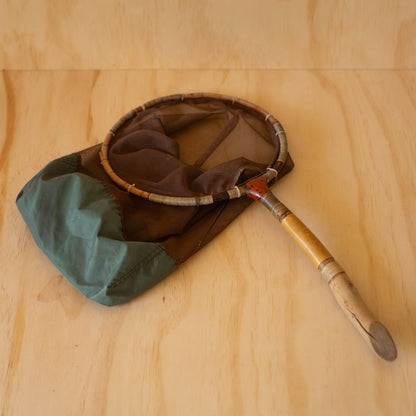 Vintage Japanese Tenkara Tamo Fishing Net with Wood and lacquer handle