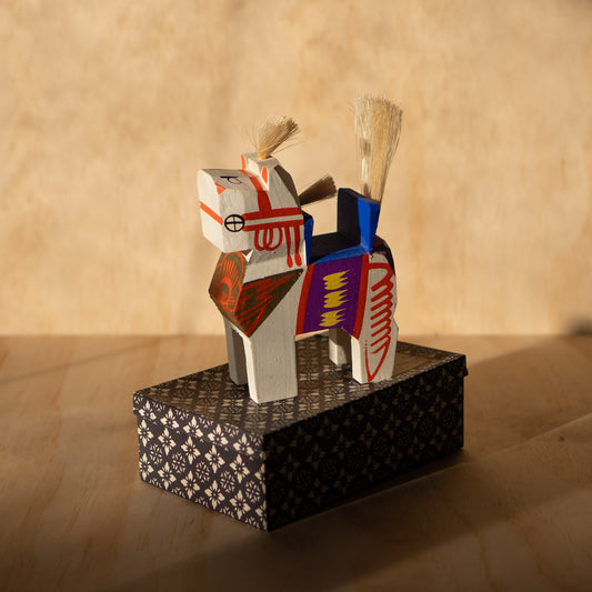 Vintage Japanese Folk Toy Horse - White Miharu Goma in box