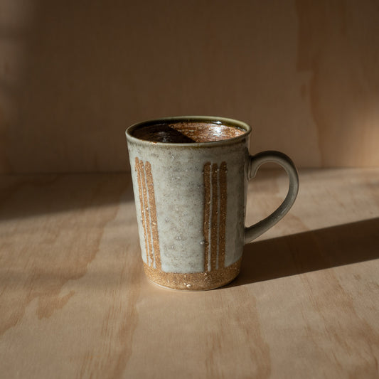 Japanese Ceramic Mino ware Mug Grey glaze with brown stripe