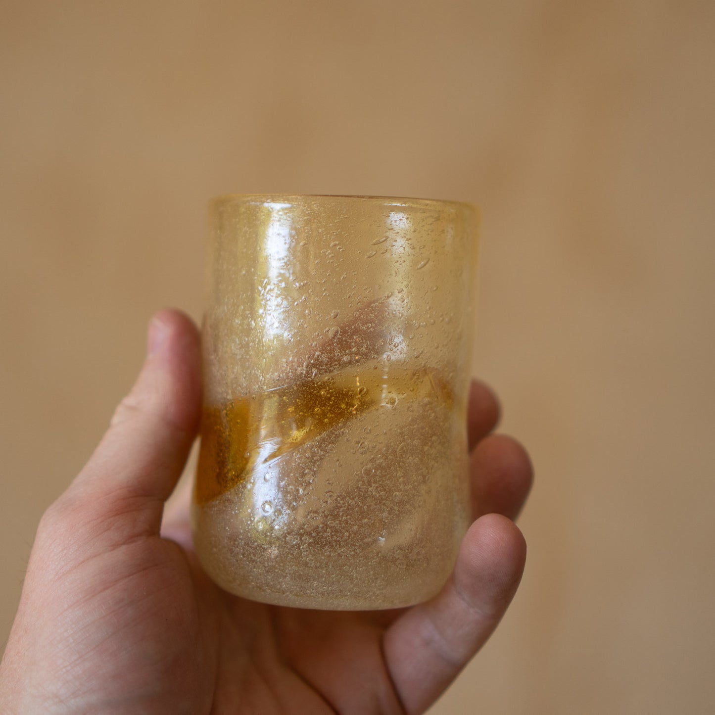 Japanese pair of hand blown glass tumblers - amber