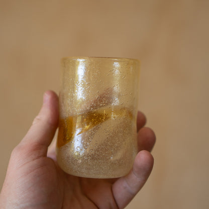 Japanese pair of hand blown glass tumblers - amber