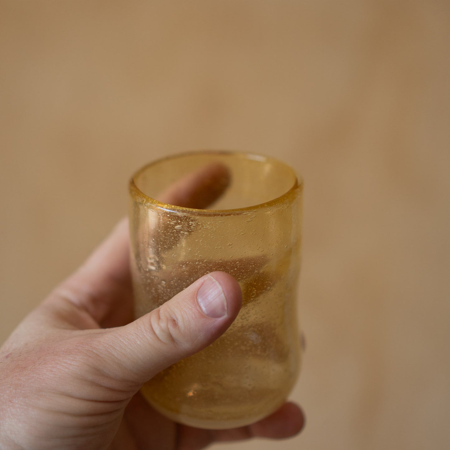 Japanese pair of hand blown glass tumblers - amber