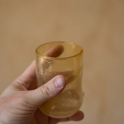 Japanese pair of hand blown glass tumblers - amber