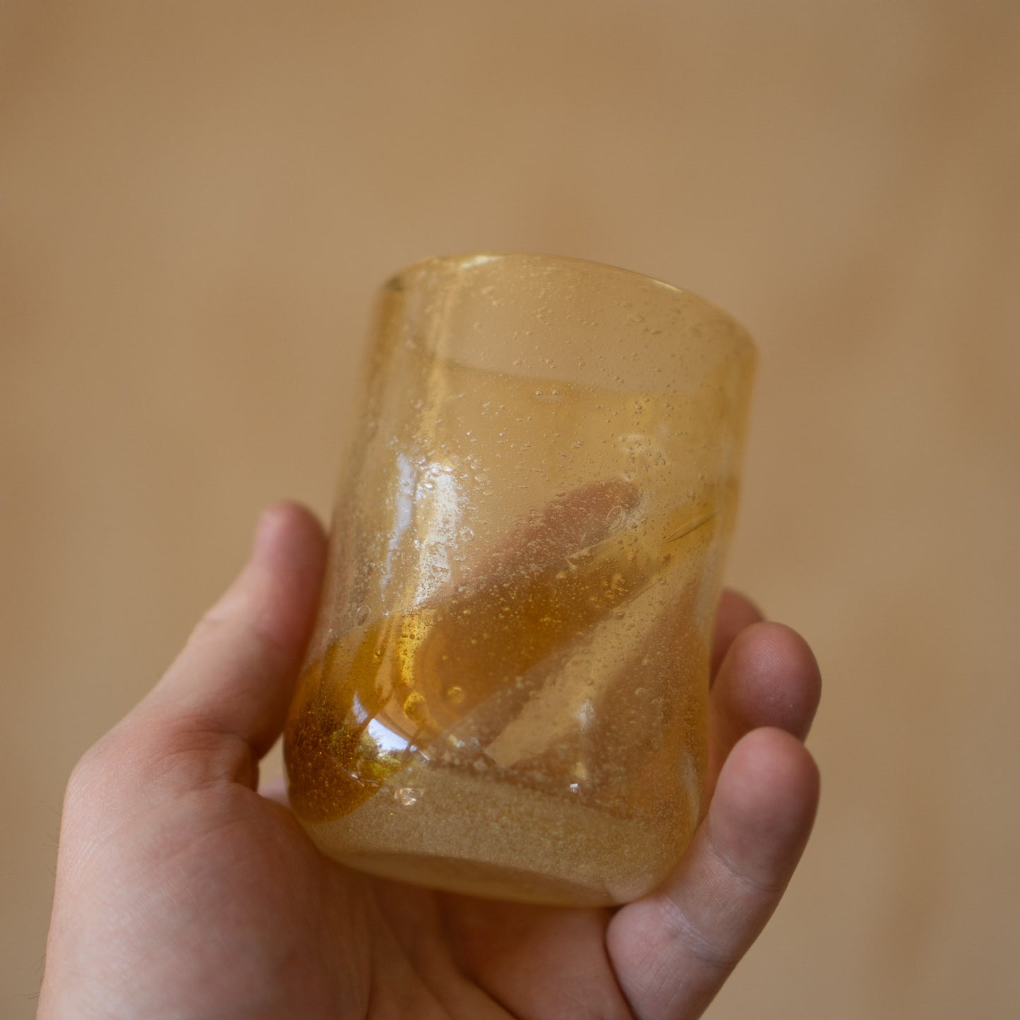 Japanese pair of hand blown glass tumblers - amber
