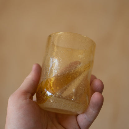 Japanese pair of hand blown glass tumblers - amber
