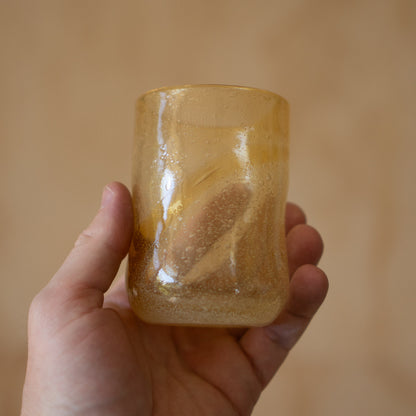 Japanese pair of hand blown glass tumblers - amber