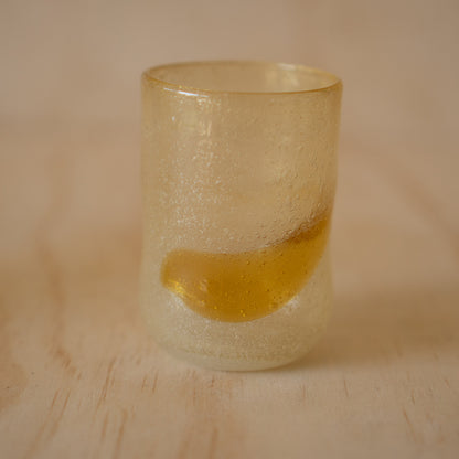 Japanese pair of hand blown glass tumblers - amber