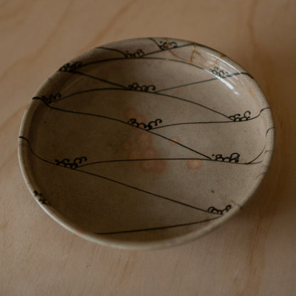 Vintage Japanese Karatsu ceramic serving platter with kintsugi gold repair