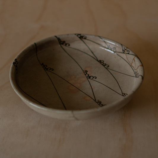 Vintage Japanese Karatsu ceramic serving platter with kintsugi gold repair
