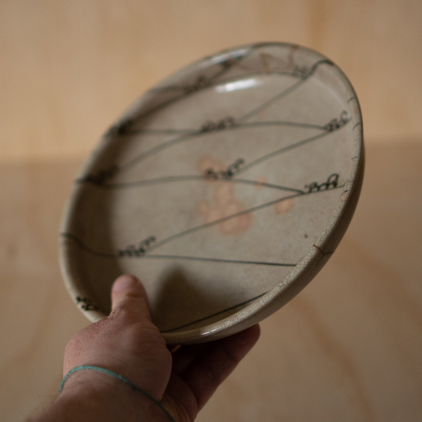 Vintage Japanese Karatsu ceramic serving platter with kintsugi gold repair