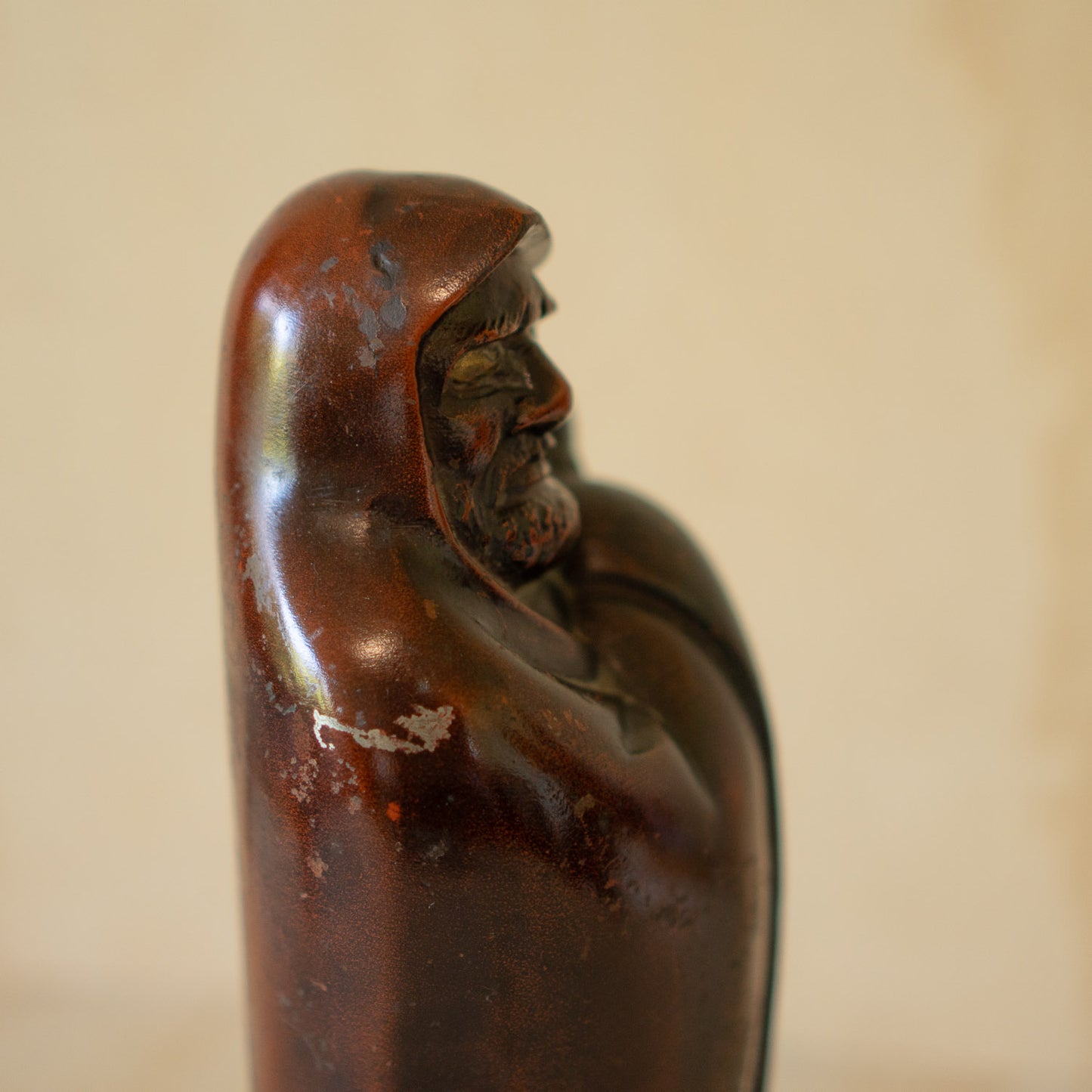 Vintage Japanese Patinated Cast Iron Standing Daruma