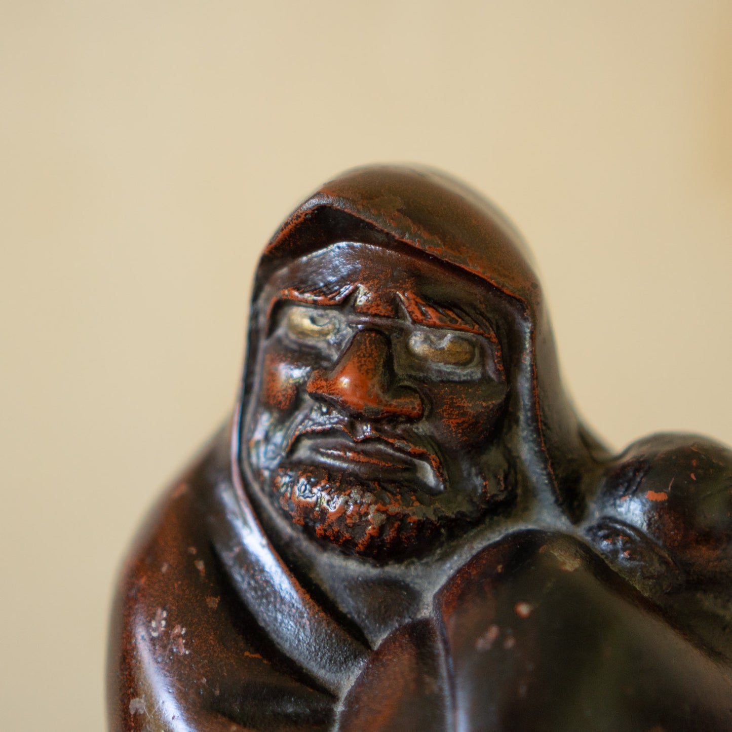 Vintage Japanese Patinated Cast Iron Standing Daruma