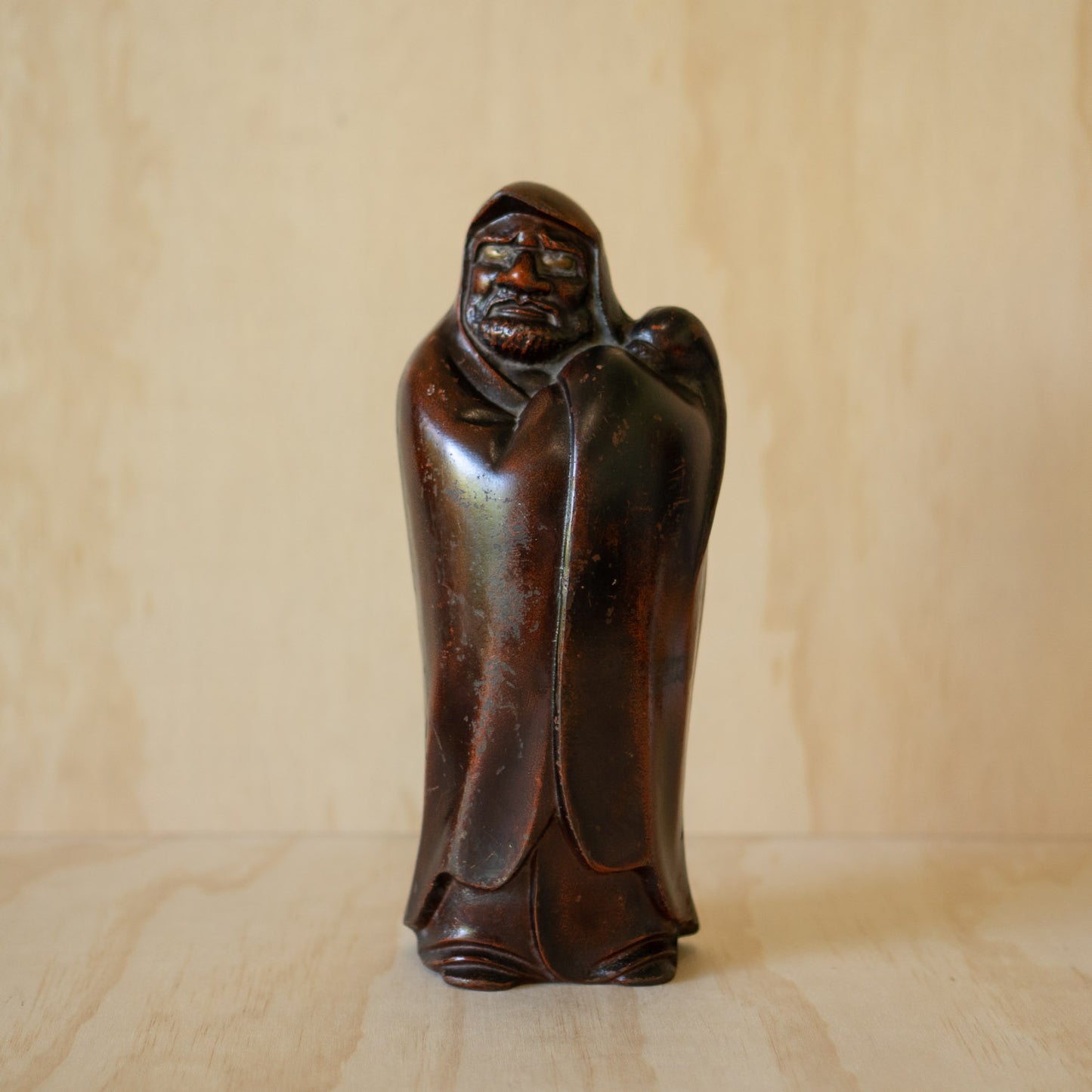 Vintage Japanese Patinated Cast Iron Standing Daruma