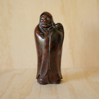 Vintage Japanese Patinated Cast Iron Standing Daruma
