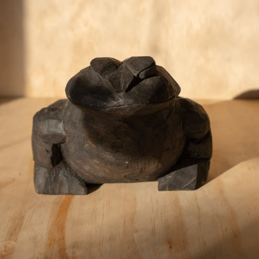 Japanese Vintage Mingei Folk art carved large wooden Frog
