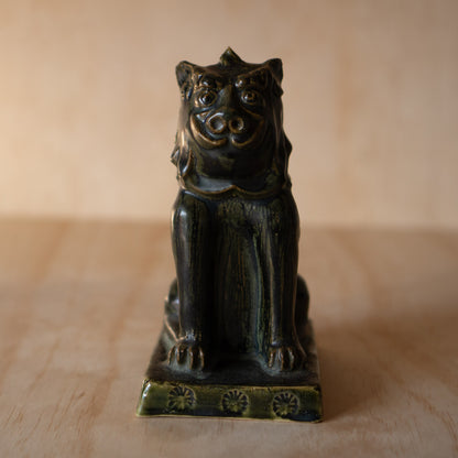 Japanese Vintage Seto ware Oribe glazed Komainu by master potter Kato Usuke