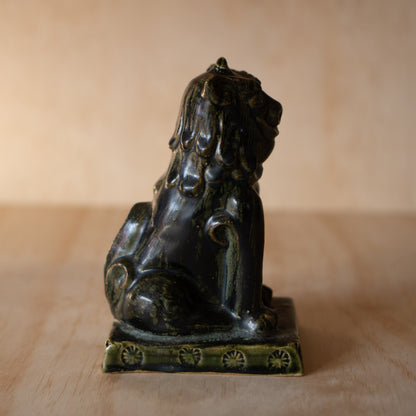 Japanese Vintage Seto ware Oribe glazed Komainu by master potter Kato Usuke