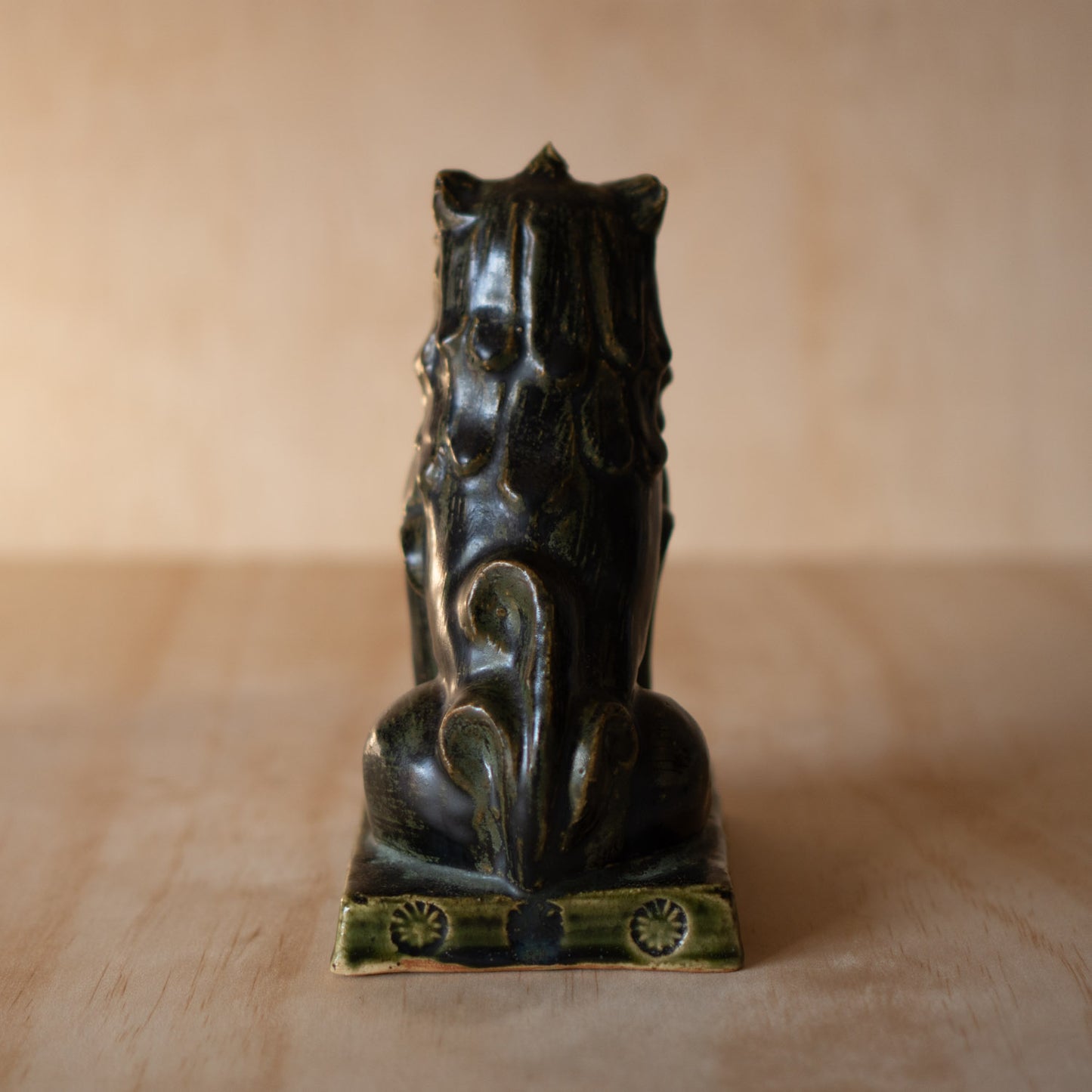 Japanese Vintage Seto ware Oribe glazed Komainu by master potter Kato Usuke