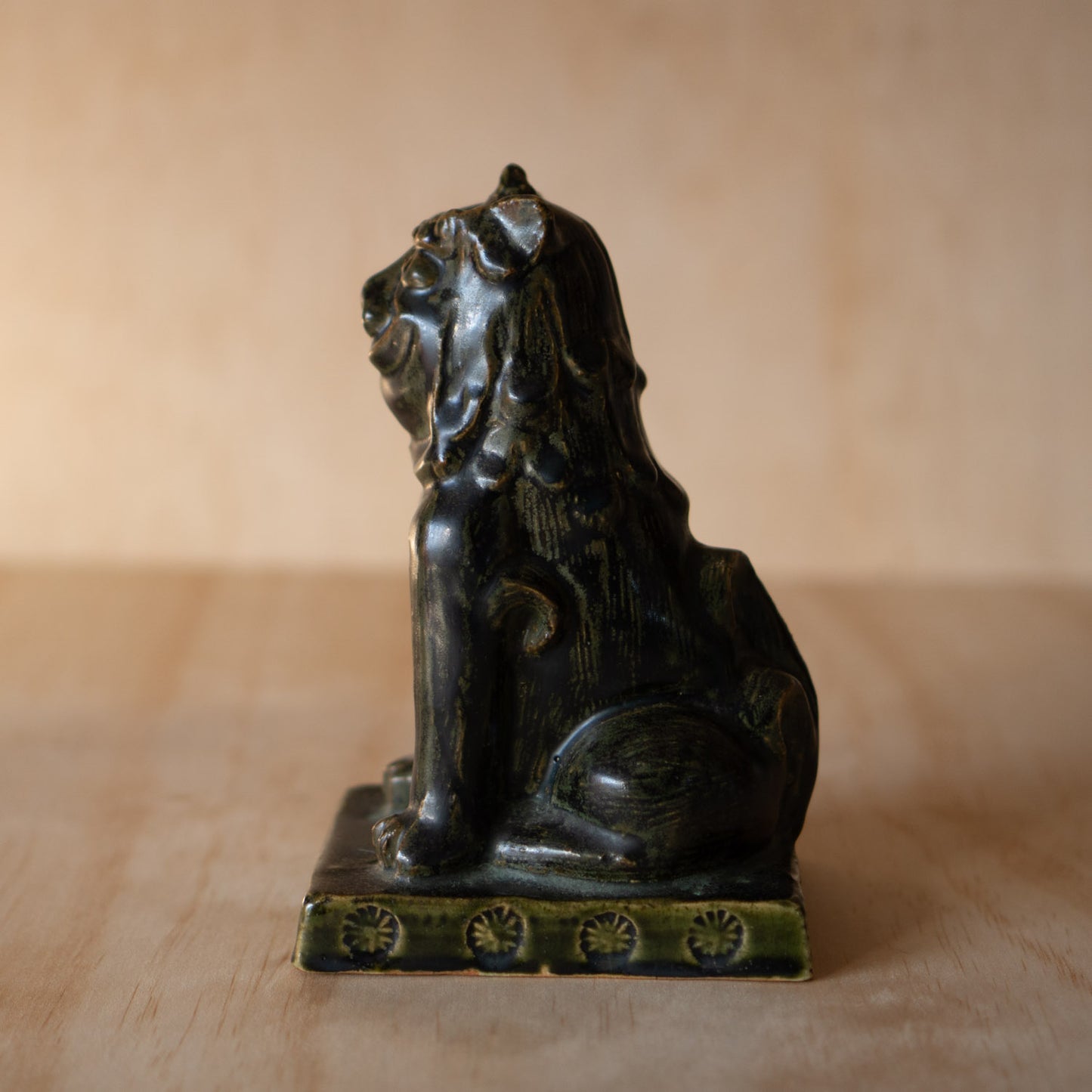 Japanese Vintage Seto ware Oribe glazed Komainu by master potter Kato Usuke