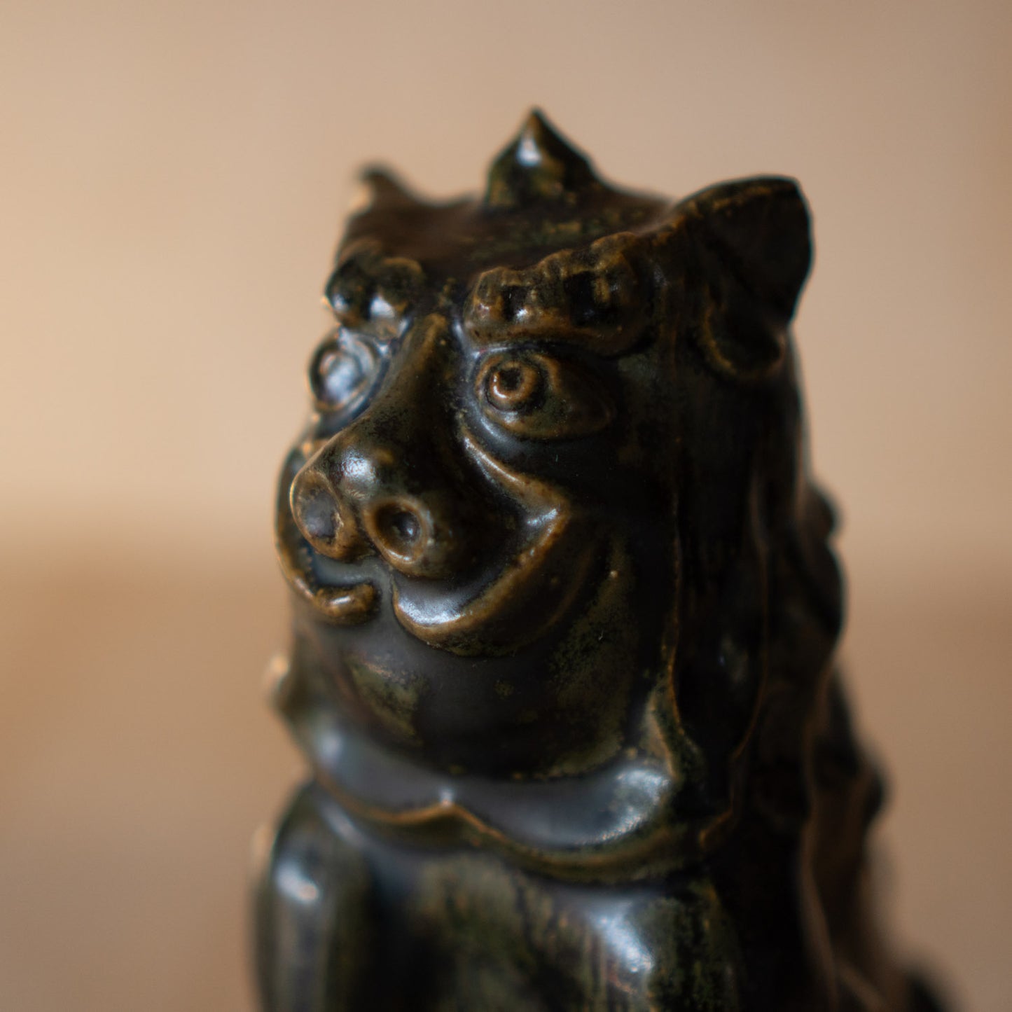 Japanese Vintage Seto ware Oribe glazed Komainu by master potter Kato Usuke