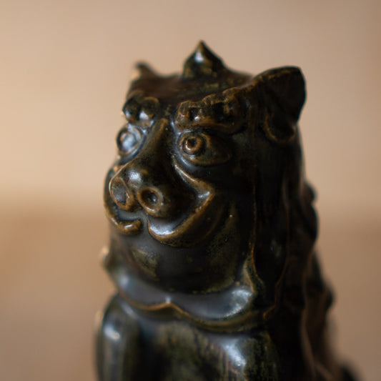 Japanese Vintage Seto ware Oribe glazed Komainu by master potter Kato Usuke
