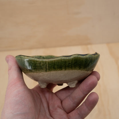 Vintage Japanese Ceramic Footed Oribe side dish bowls
