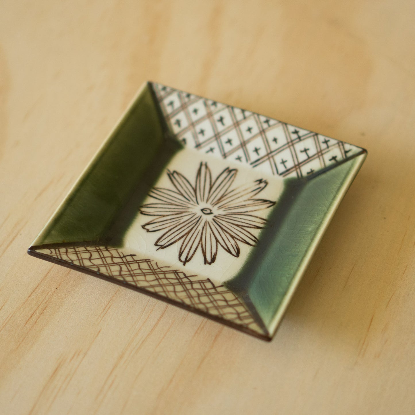 Japanese square small Oribe plate