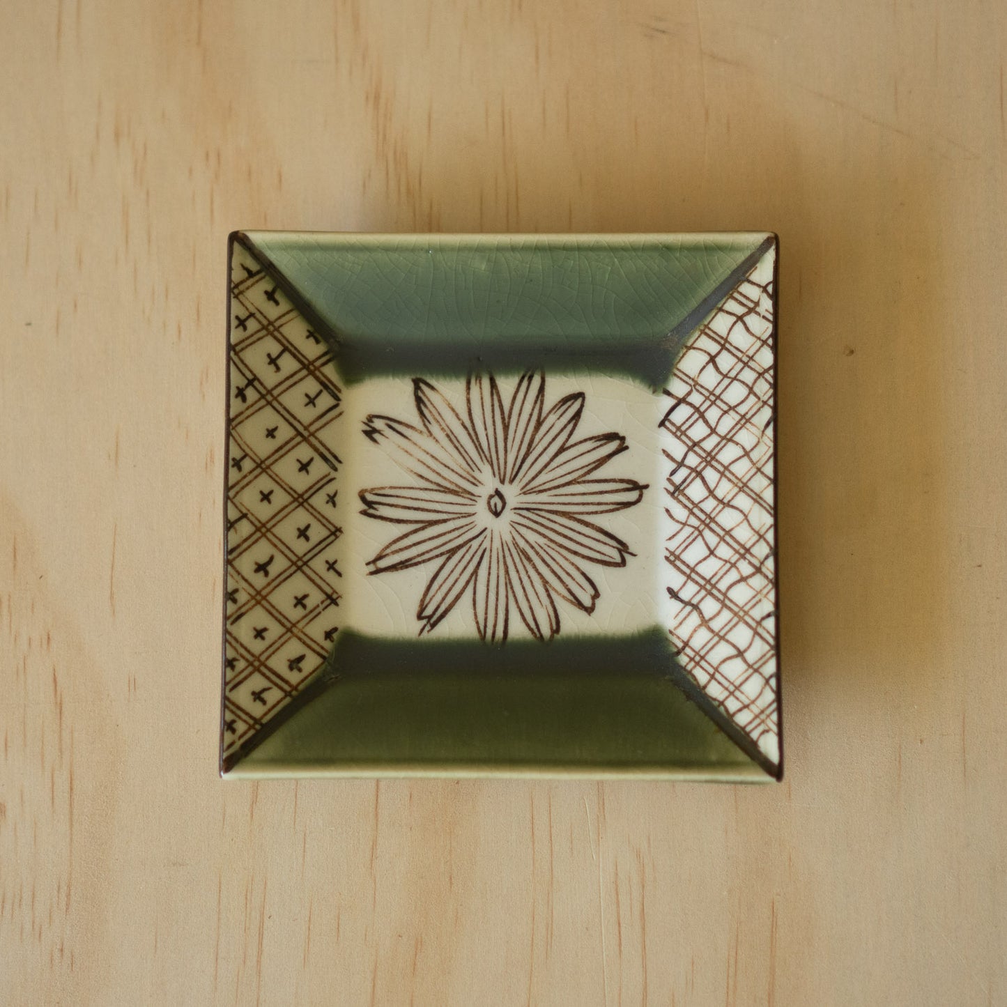 Japanese square small Oribe plate
