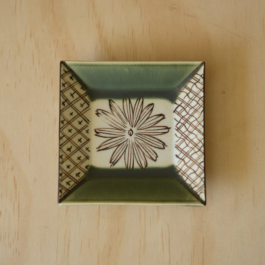 Japanese square small Oribe plate