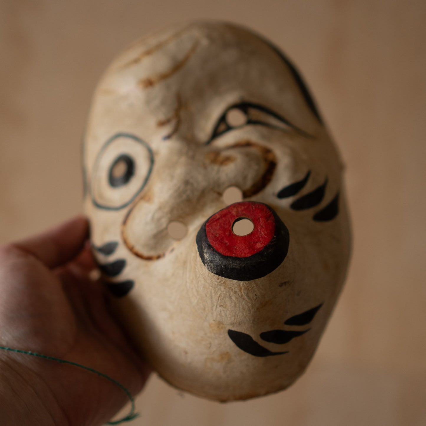Vintage Japanese Hand Painted Paper Hyottoko Mask