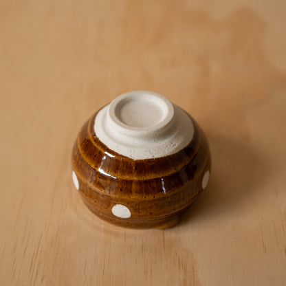 Japanese Suribachi Grinding Bowl Set with Sansho wood Pestle - Brown polkadot