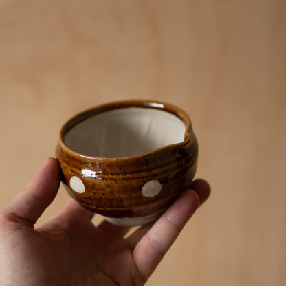 Japanese Suribachi Grinding Bowl Set with Sansho wood Pestle - Brown polkadot