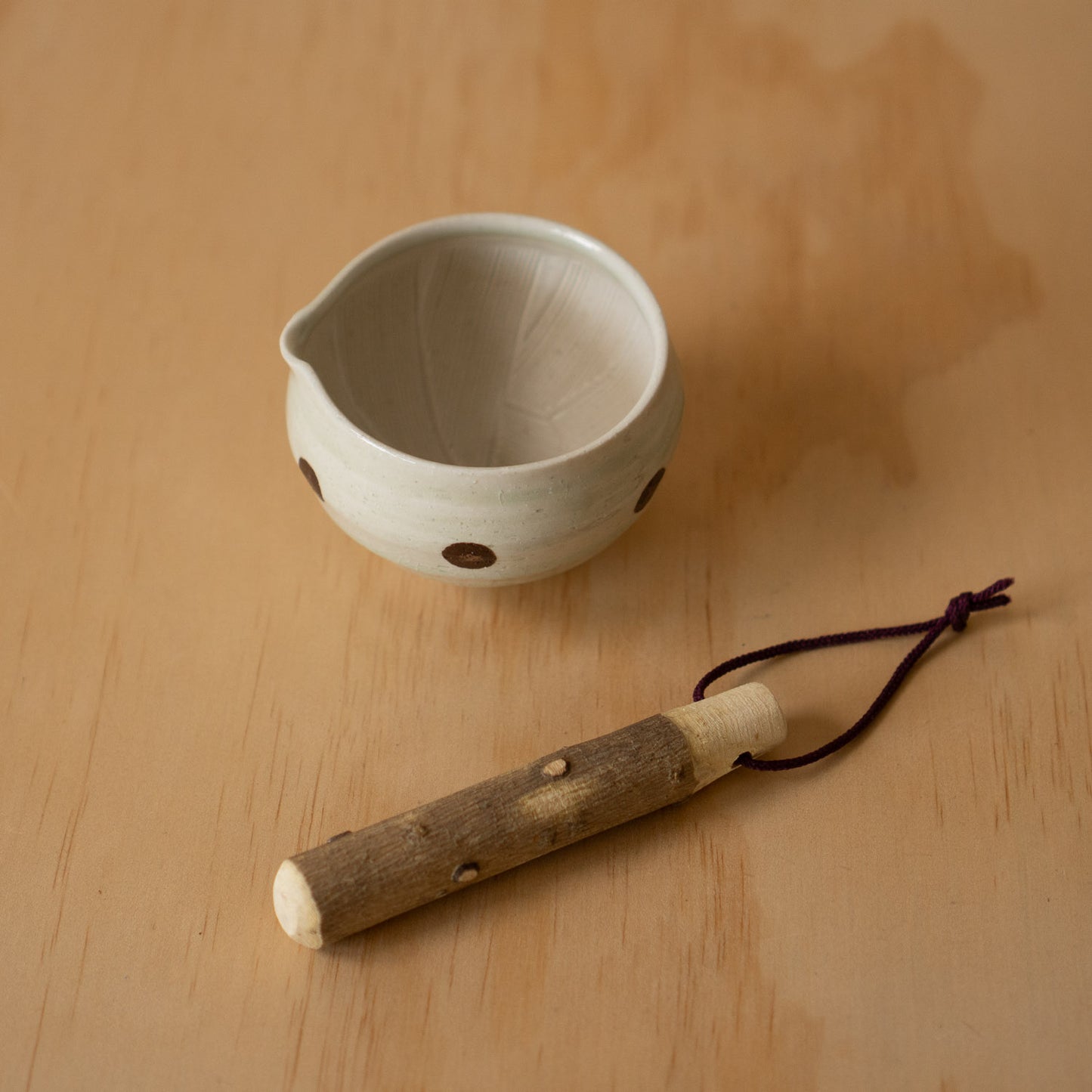 Japanese Suribachi Grinding Bowl Set with Sansho wood Pestle - Mint polkadot