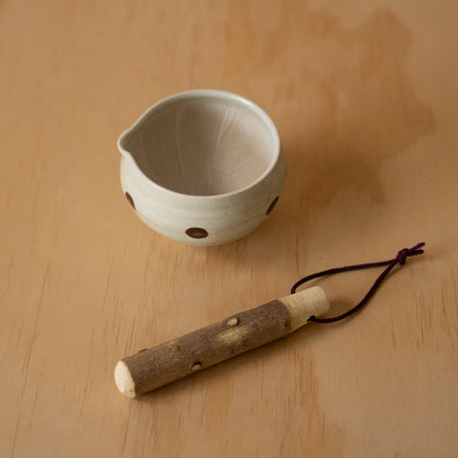 Japanese Suribachi Grinding Bowl Set with Sansho wood Pestle - Mint polkadot
