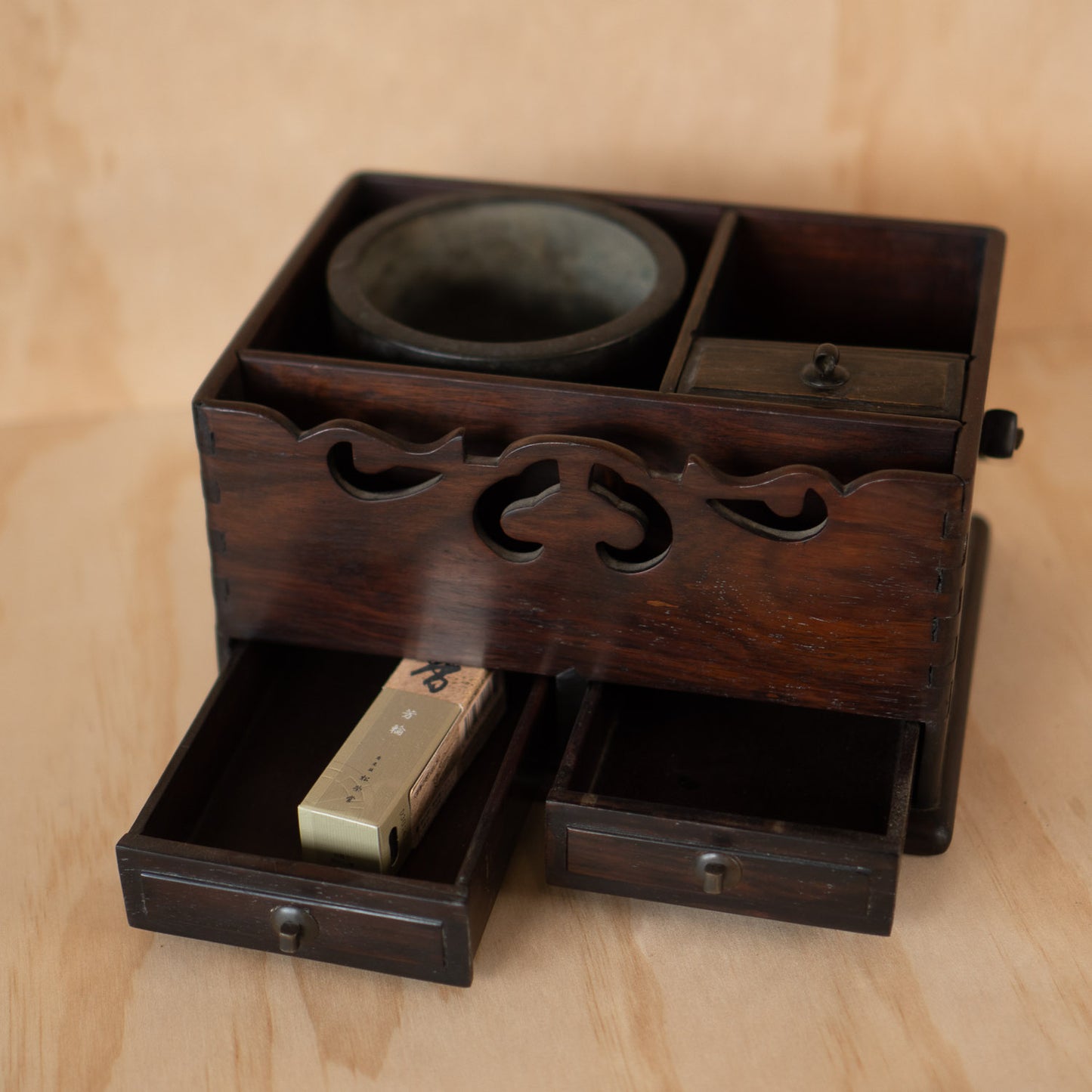 Antique Japanese Rosewood Tabako Bon - Incense Box