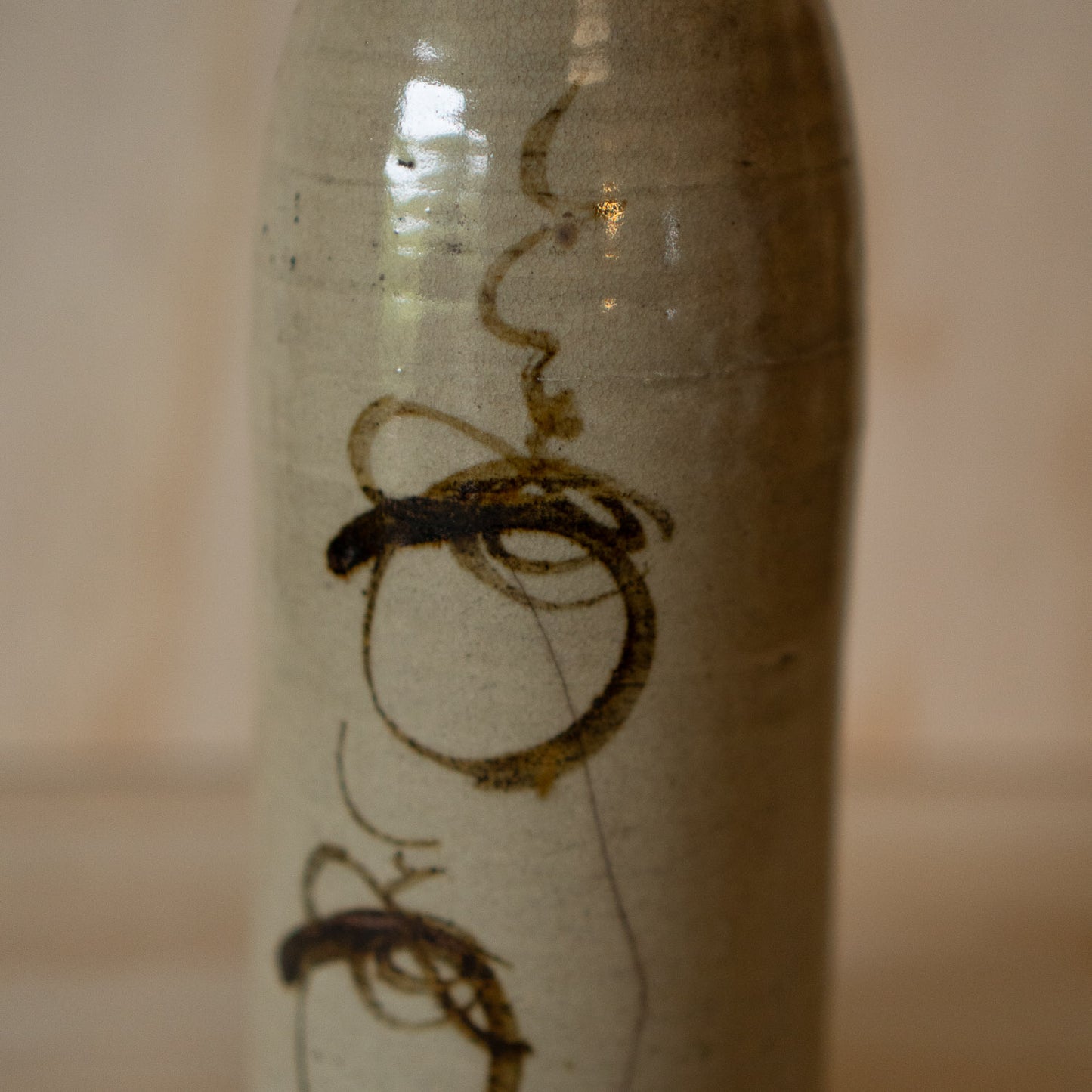 Antique Japanese Seto Ceramic slender Sake Bottle Tokkuri