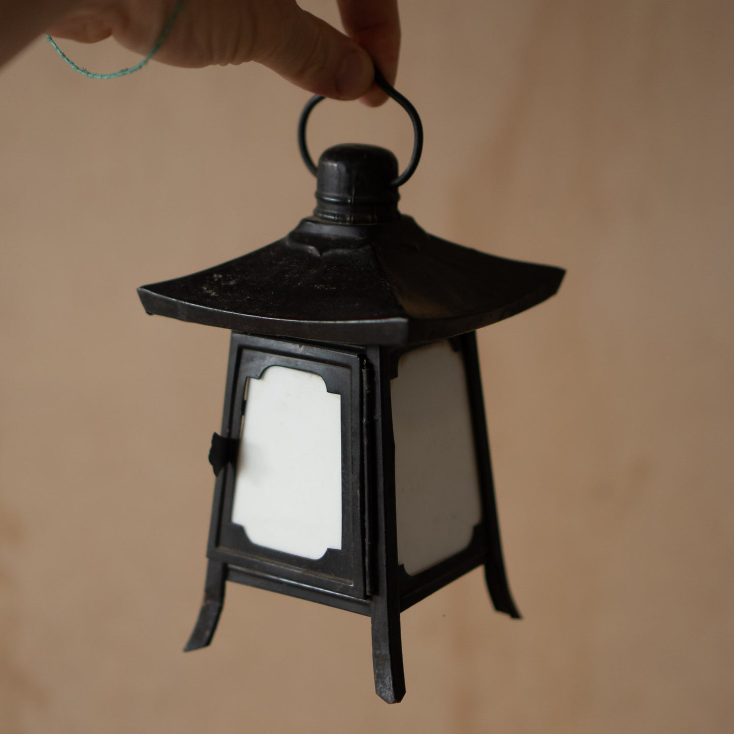Vintage Japanese Small Copper and Milk Glass Lantern