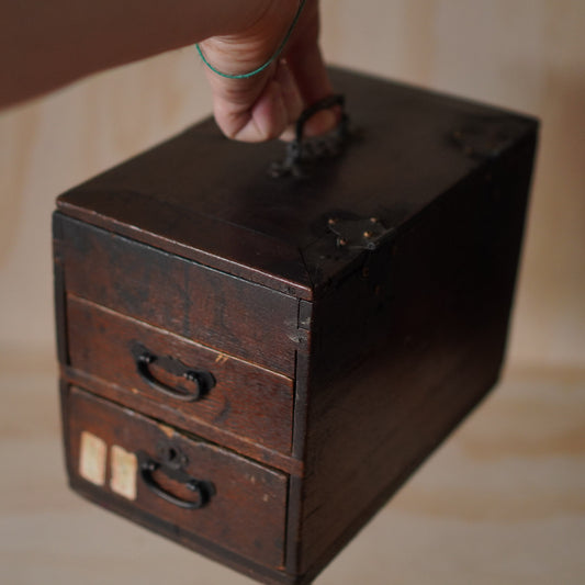 Antique 2 Drawer Small Japanese Suzuri Bako Calligraphy Box